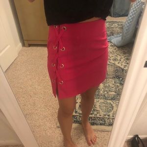 Hot pink lace up skirt